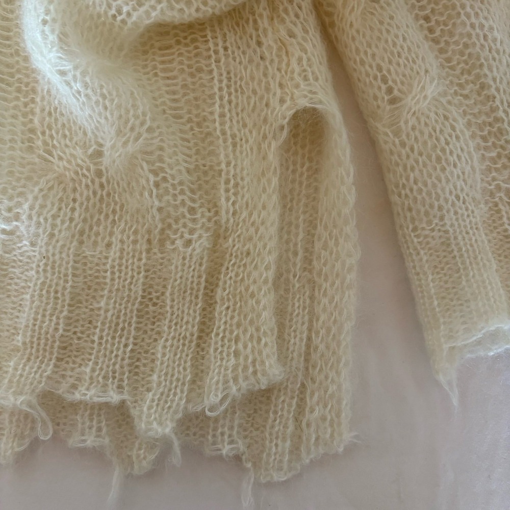 Anthropologie Ivory Open Cable Knit Distressed Mohair Blend Sweater Size M Italy - Picture 8 of 12